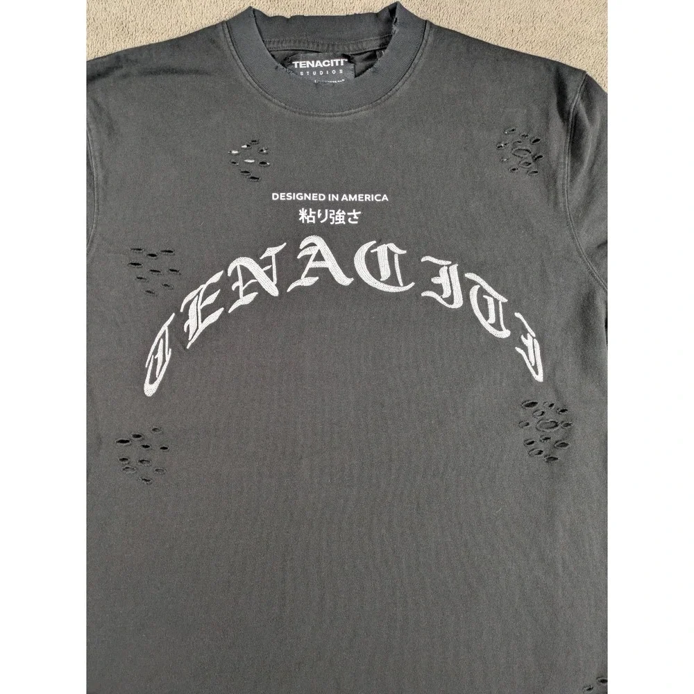 Tenaciti Studios T-Shirt Mens Large Black‎ Ghost Graphic Distressed Streetwear
